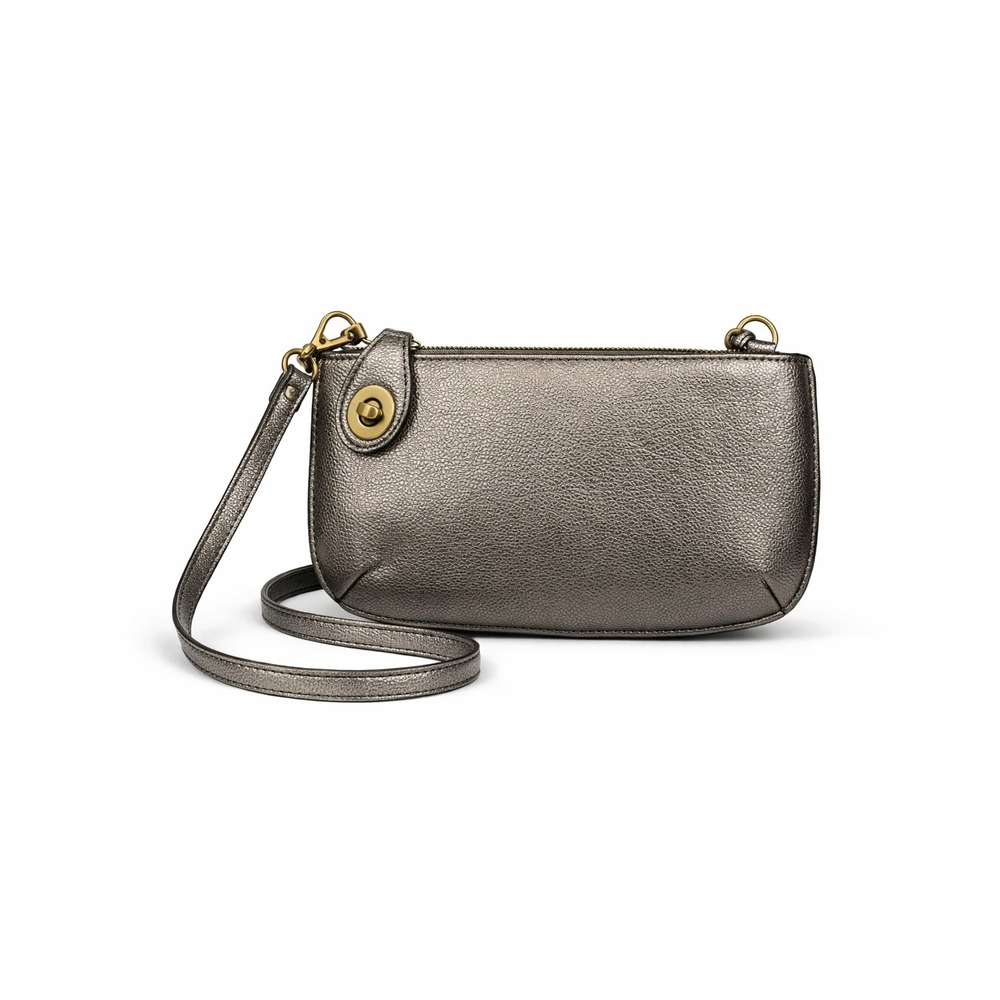 Joy Susan Mini Crossbody Wristlet Pebbled Convertible Bag Metallic Dark Chrome